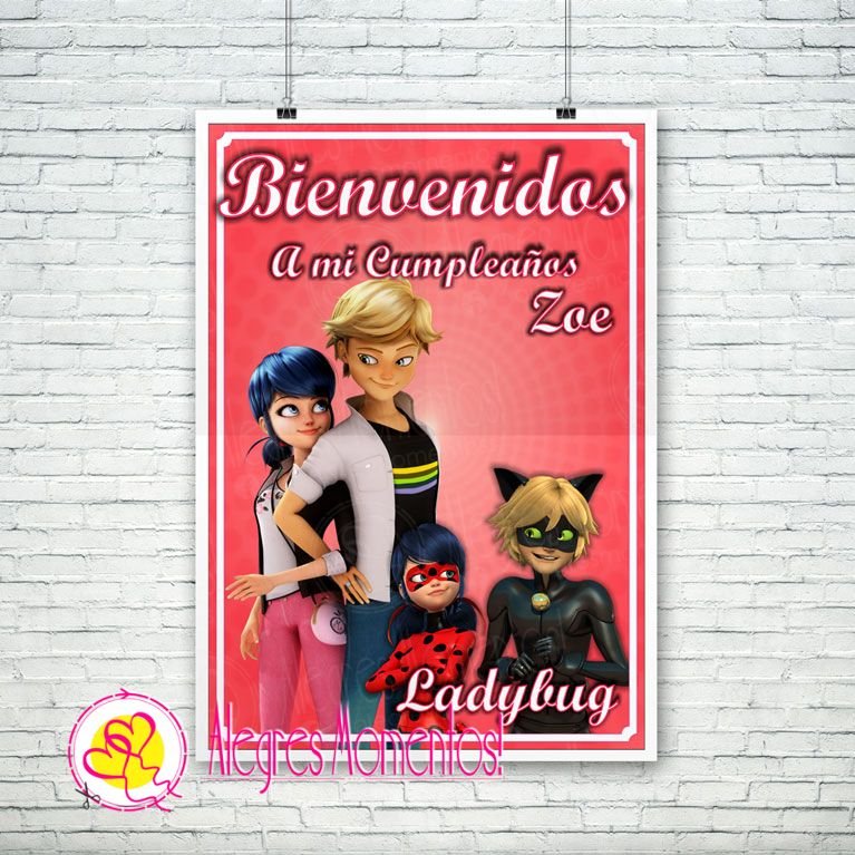 Cartel Feliz Cumpleanos Prodigiosa Ladybug Impreso Alegres Momentos - kit roblox invitaciones banderín stickers cartel impreso